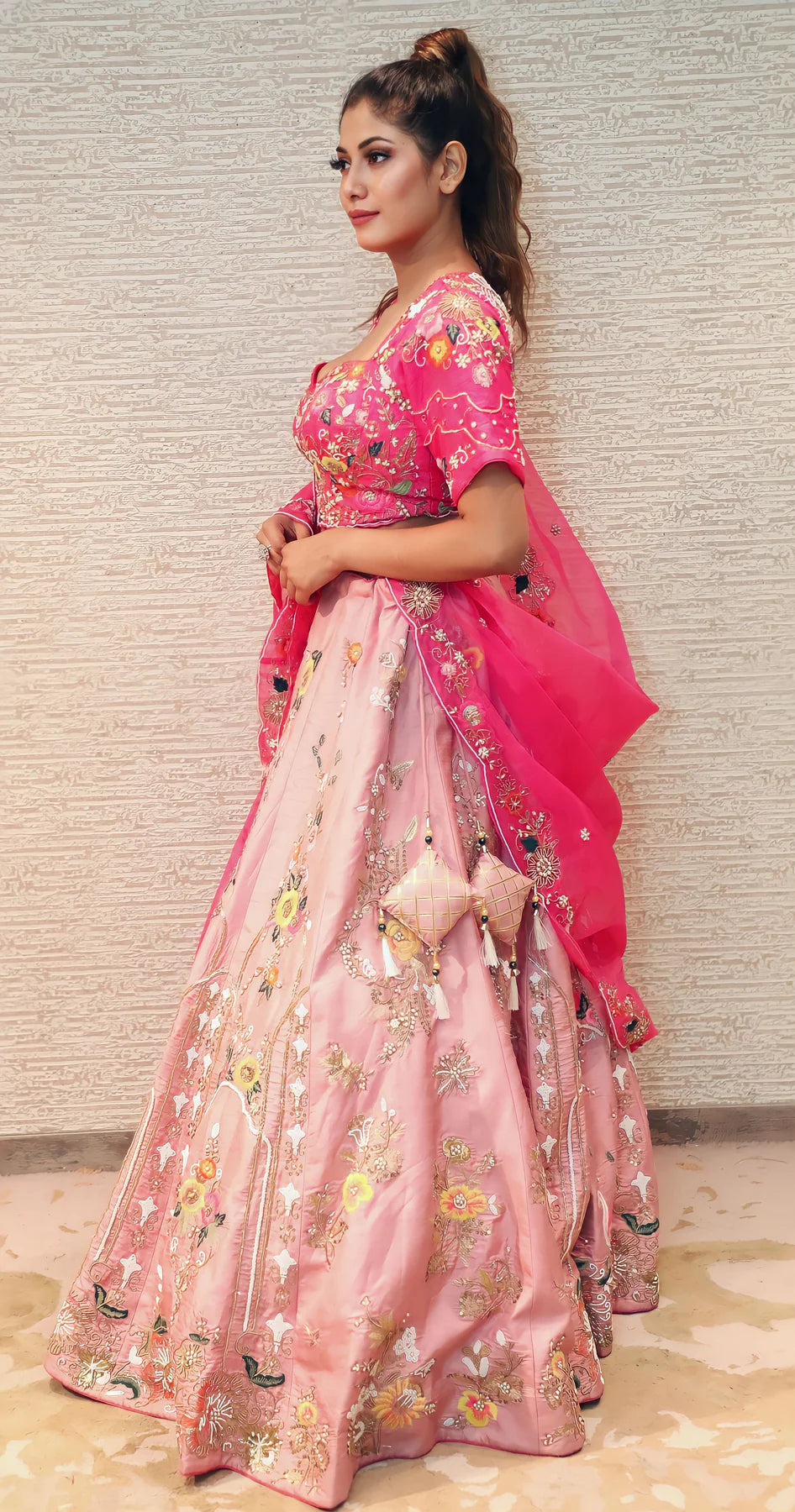 Modern Dark Pink Ethnic Wear Lehenga Choli Set with Floral Accents