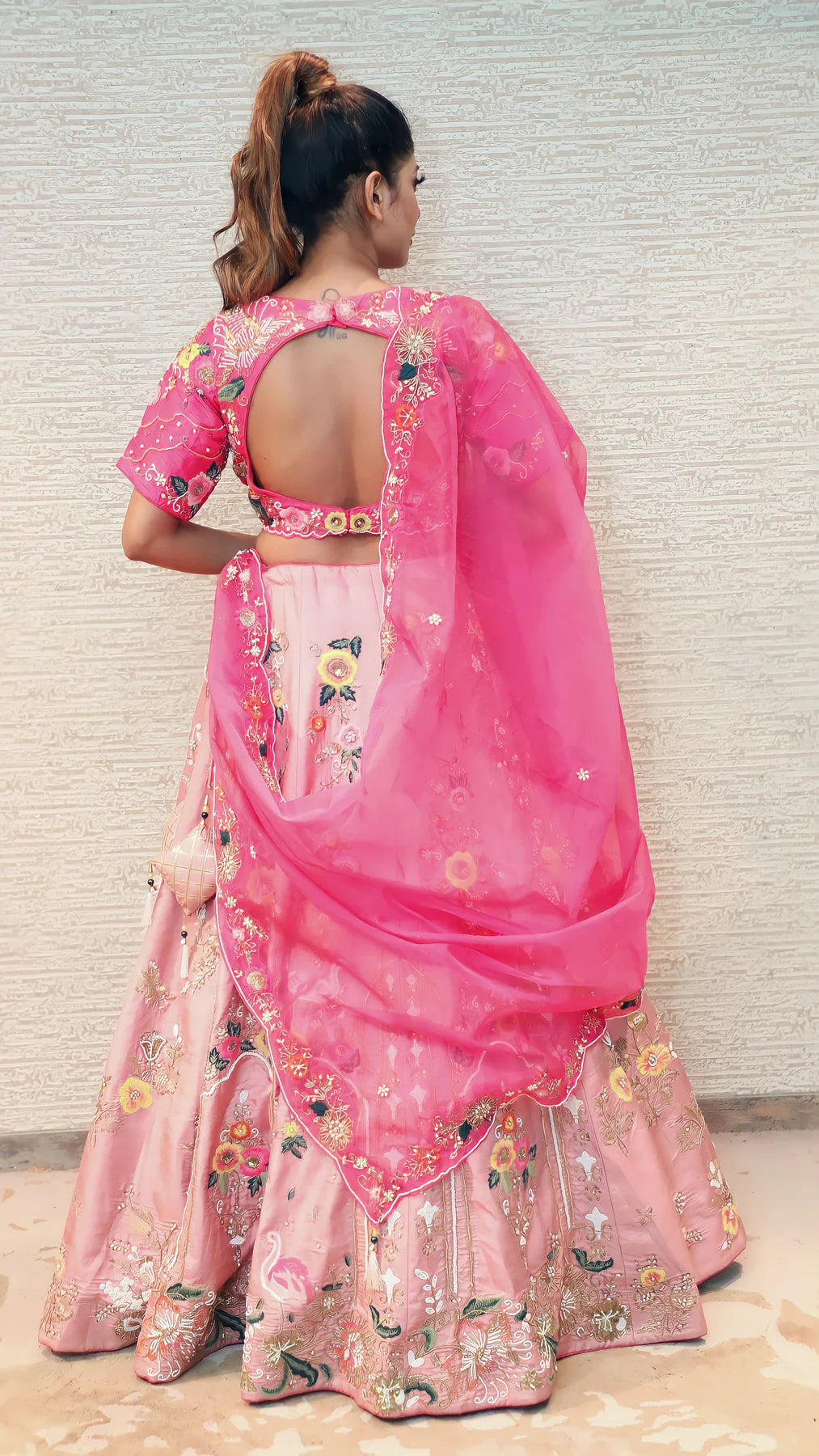 Modern Dark Pink Ethnic Wear Lehenga Choli Set with Floral Accents