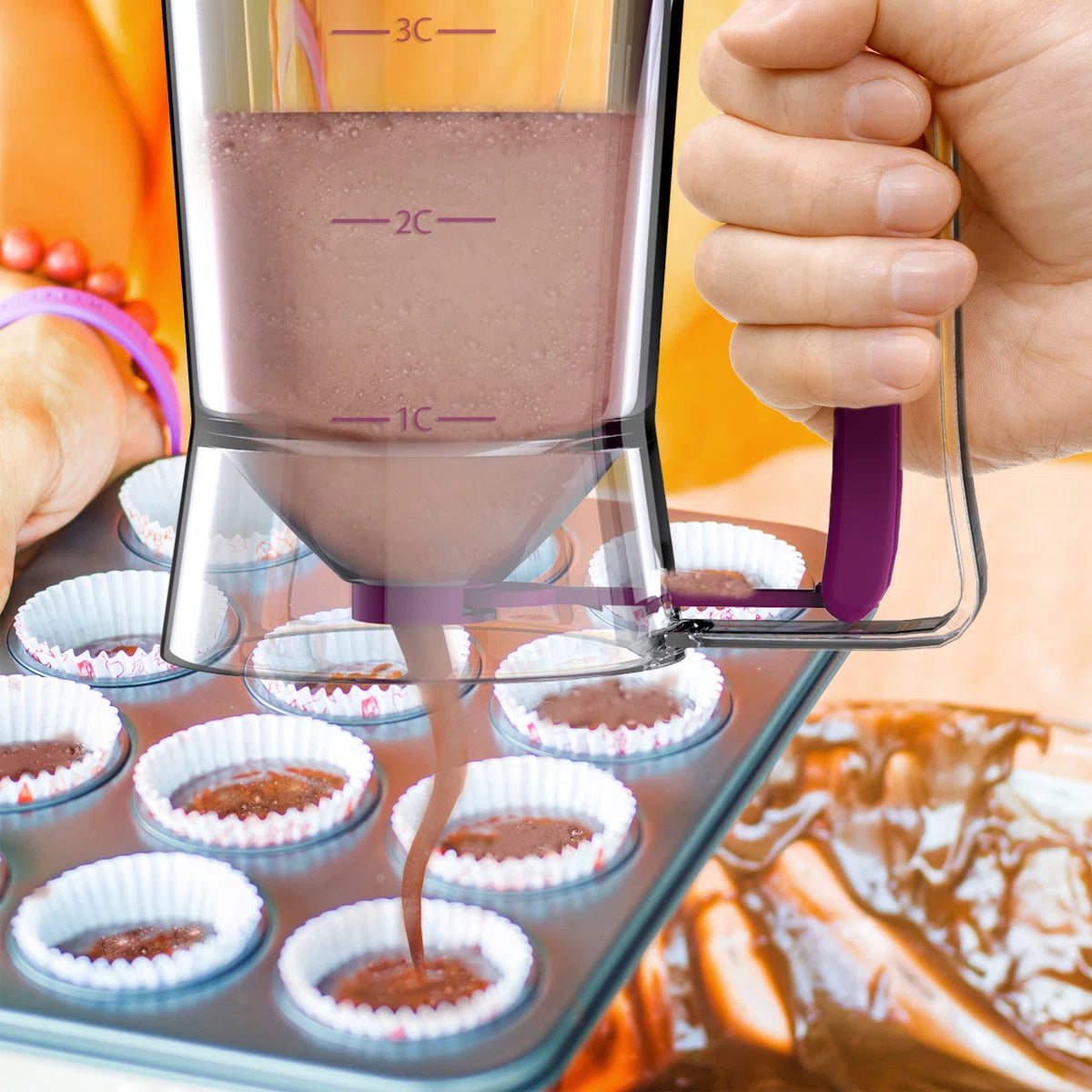 Squeeze Handle Batter Dispenser for Perfect Muffins and Waffles