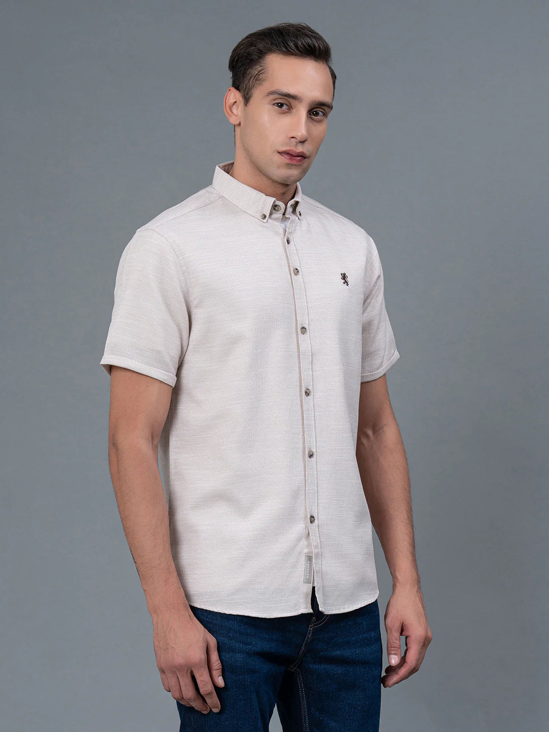 Modern Men’s Half Sleeve Button Down Shirt with Sleek Minimalistic Design