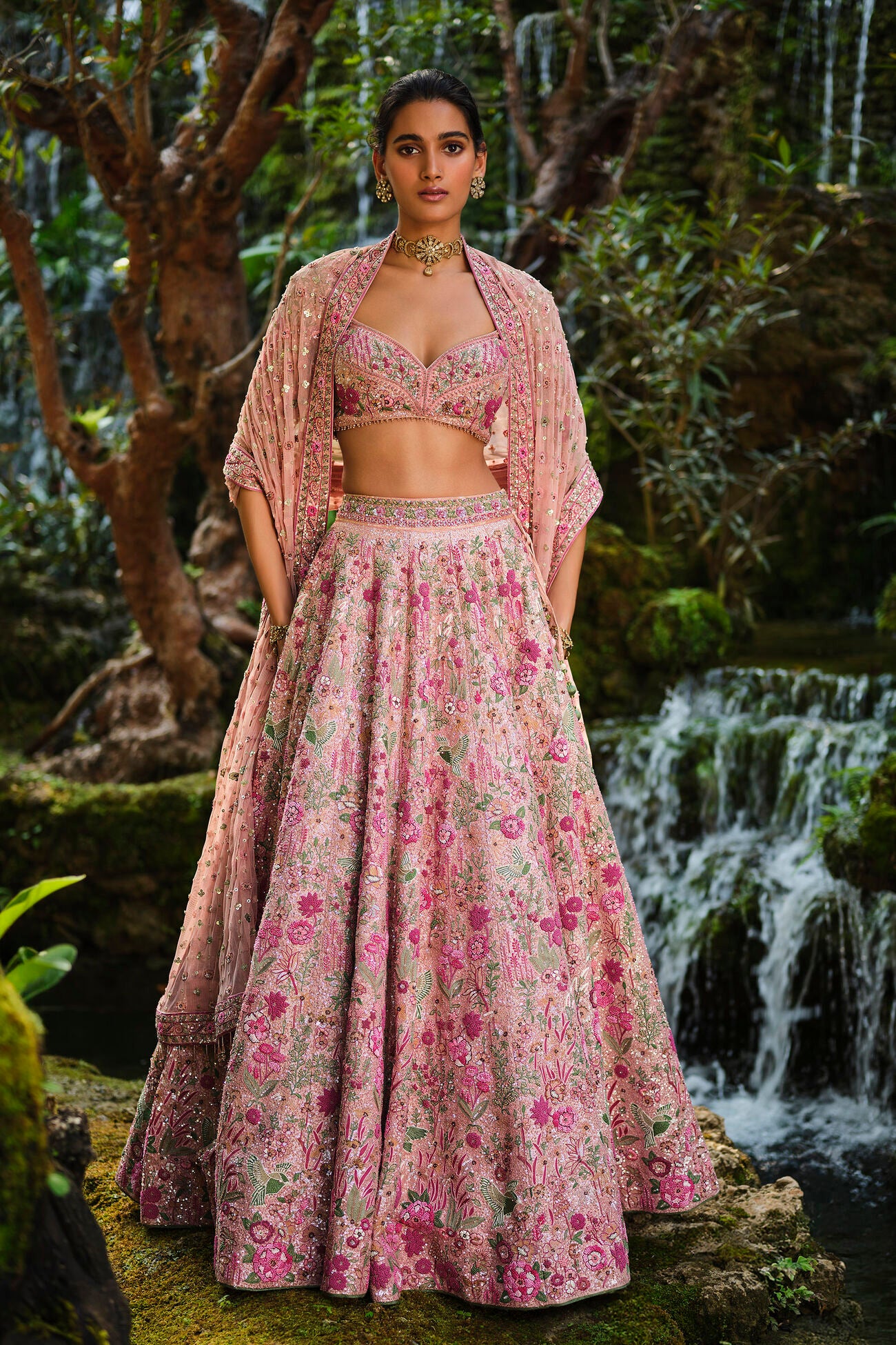 Contemporary Florarose Silk Lehenga Set with Intricate Embroidery Perfect for Glamorous Wedding Looks