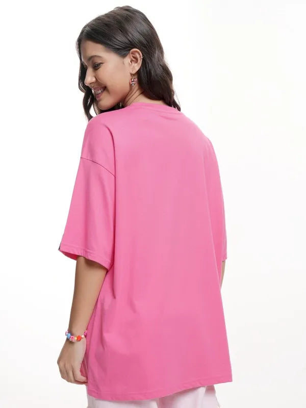 Everyday Wear Women Pink Oversized Fit T-Shirt with Bambi Graphic Design