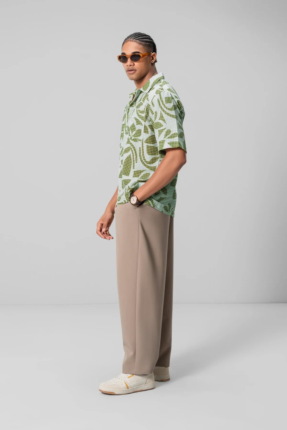 Unisex Green Shirt Textured Pattern Perfect for Office and Outings