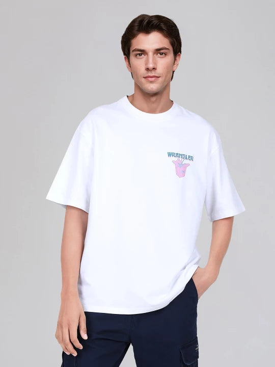 Exclusive White Crew Neck T-Shirt with Back Print Men’s Relaxed Fit Streetwear Style