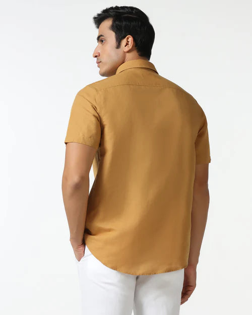 Modern Men’s Yellow Half Sleeve Linen Shirt with Comfortable and Stylish Fit