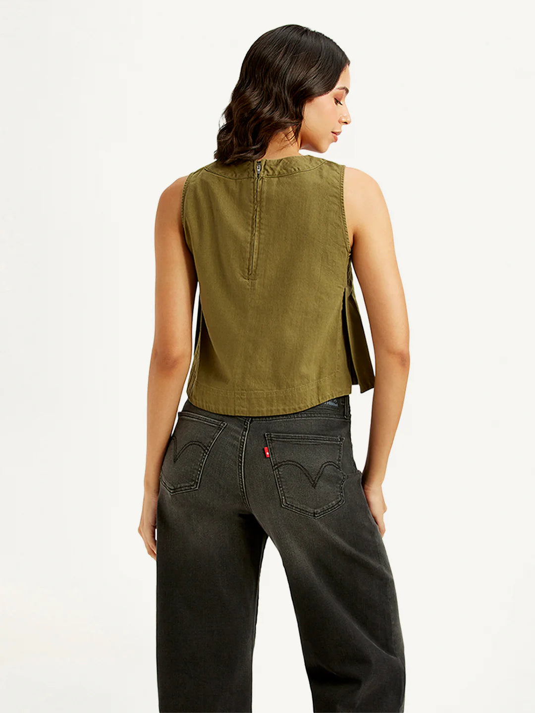 Minimalist Solid Olive Crop Top for Women with Classic Round Neck