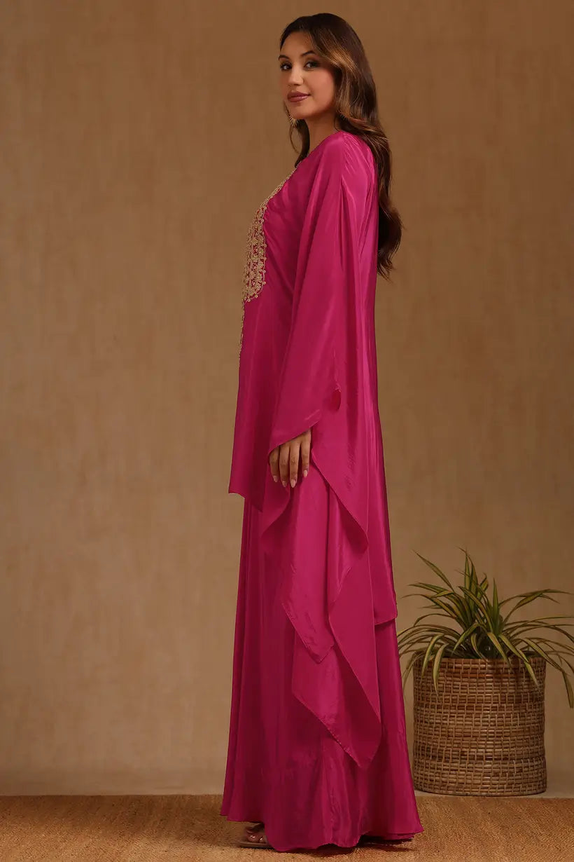 Modern Women’s Embroidered Kaftan Suit with Zari Embellishments and Coordinated Bottoms for Party and Festive Look