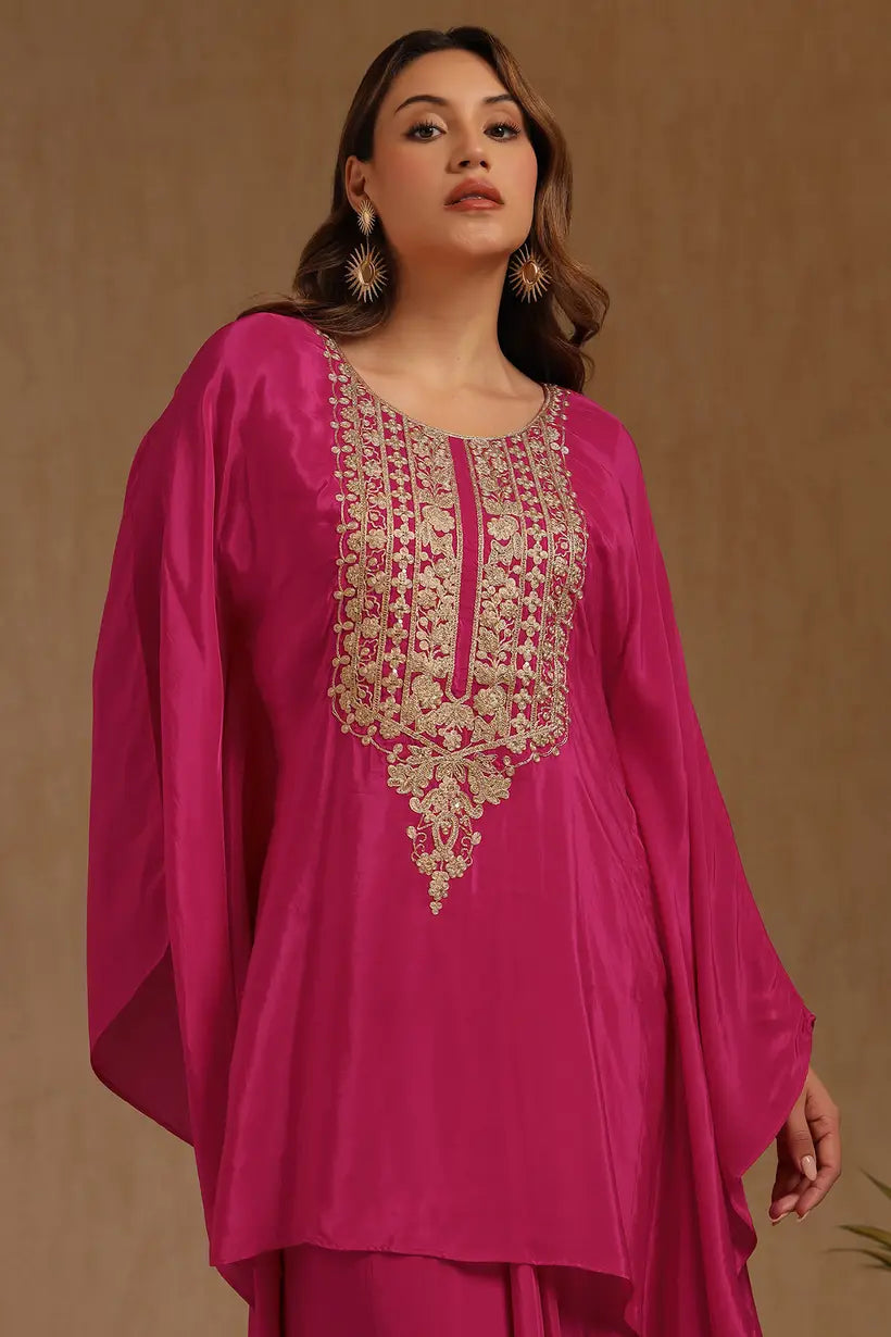 Modern Women’s Embroidered Kaftan Suit with Zari Embellishments and Coordinated Bottoms for Party and Festive Look