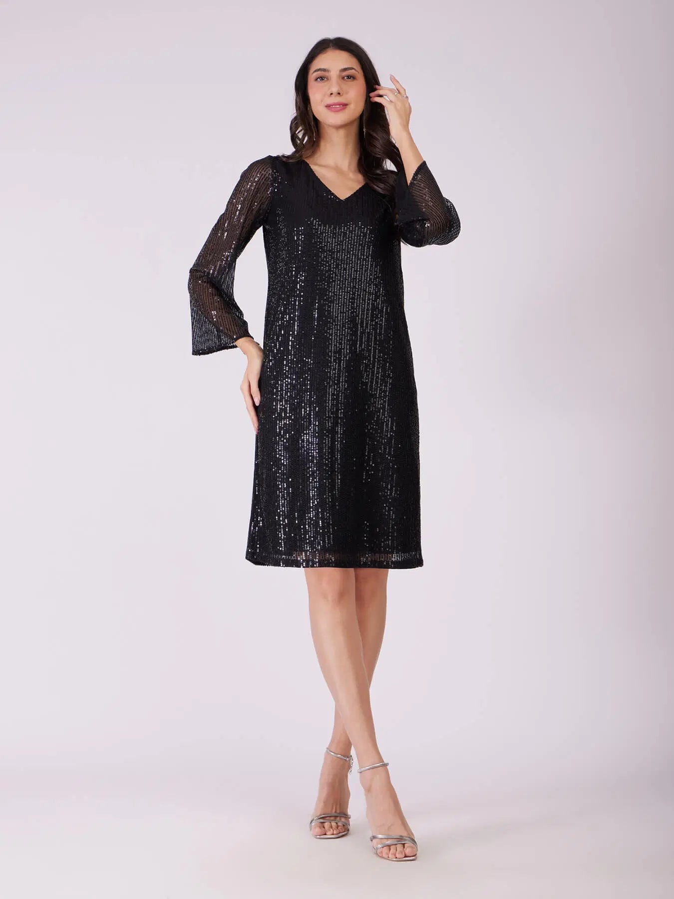 Trendy Sequin Shift Dress for Women in Black Ideal for Weddings, Cocktail Events, and Evening Gatherings