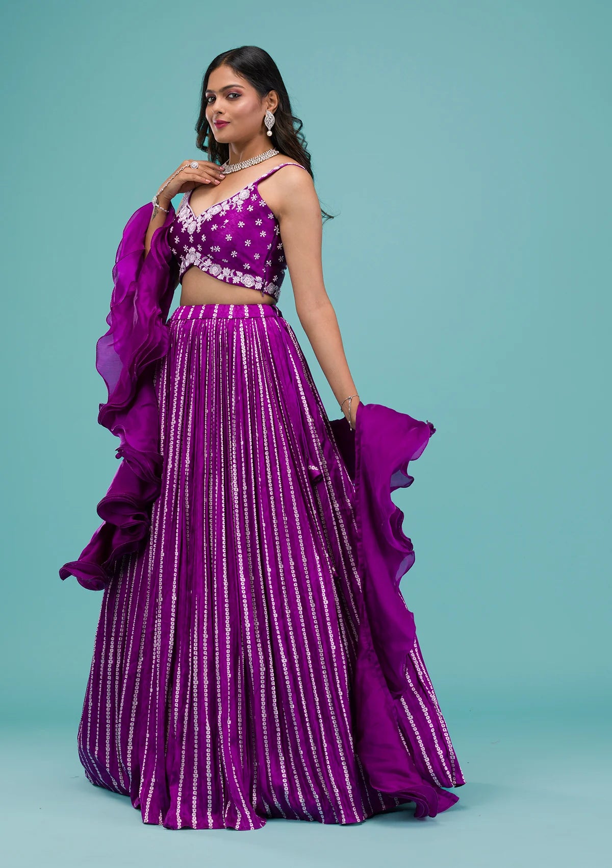 Royal Purple Satin Lehenga with Intricate Sequins Work Ideal for Weddings, Receptions, and Festive Wear