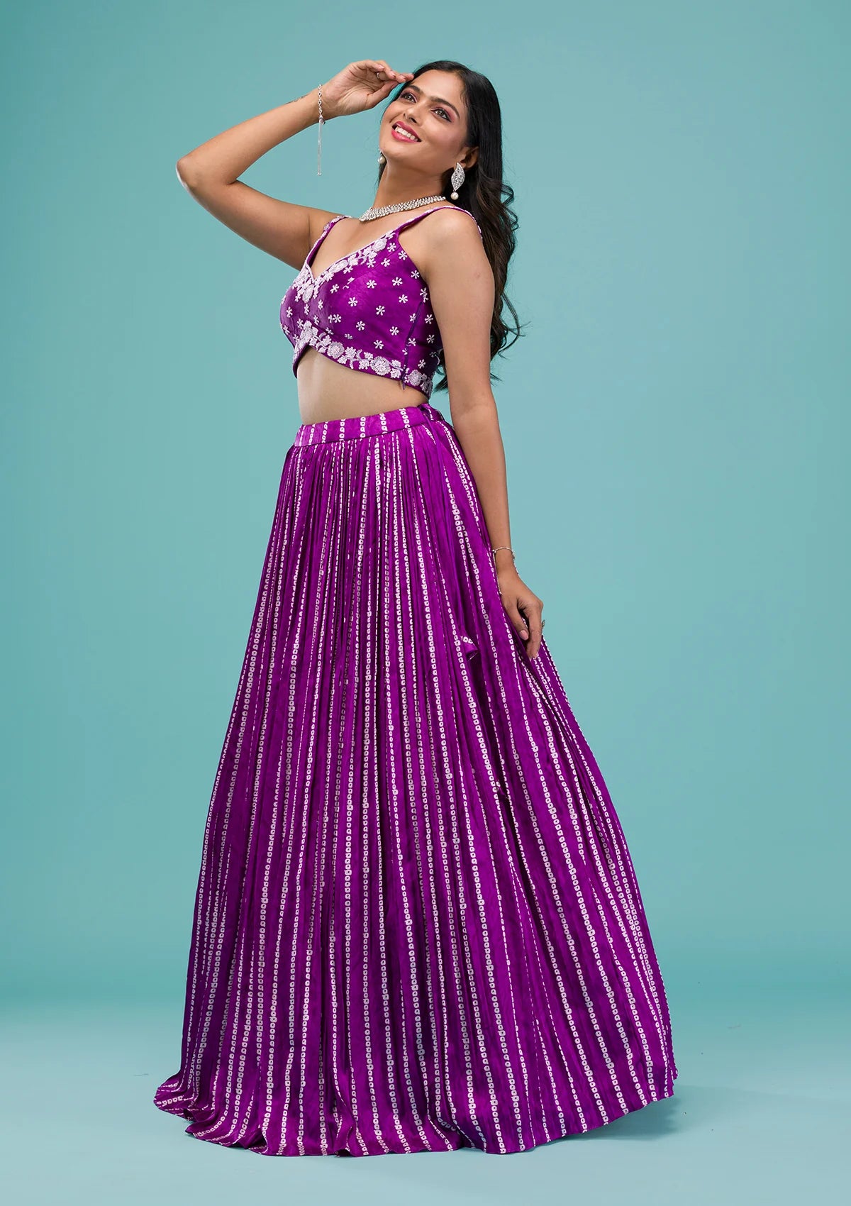 Royal Purple Satin Lehenga with Intricate Sequins Work Ideal for Weddings, Receptions, and Festive Wear