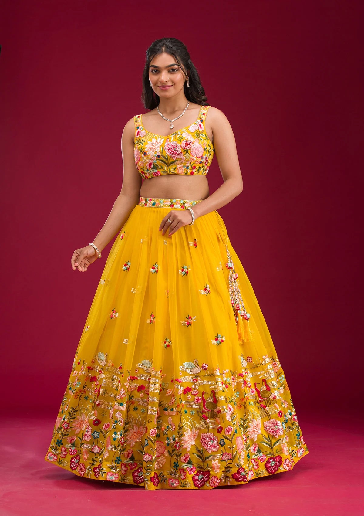 Yellow Threadwork Tissue Readymade Lehenga – Festive & Wedding Wear
