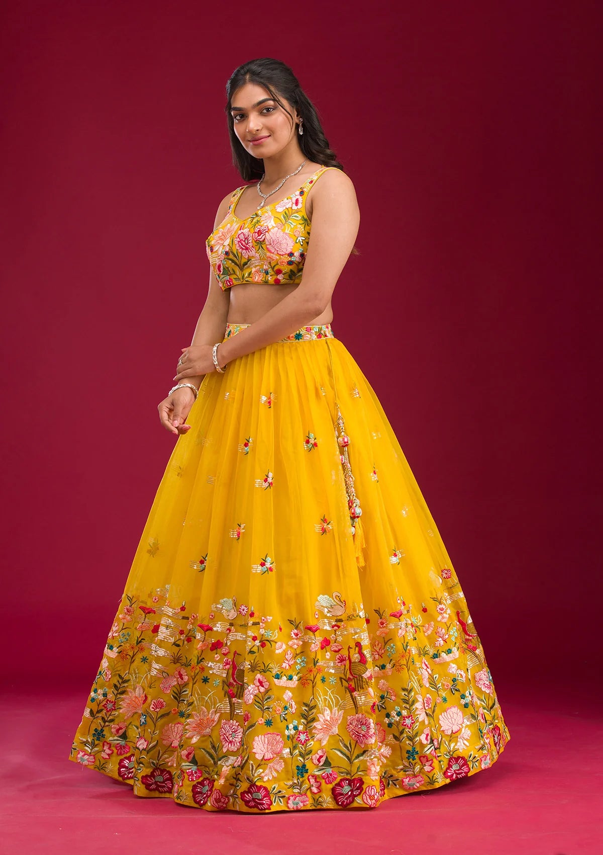 Yellow Threadwork Tissue Readymade Lehenga – Festive & Wedding Wear