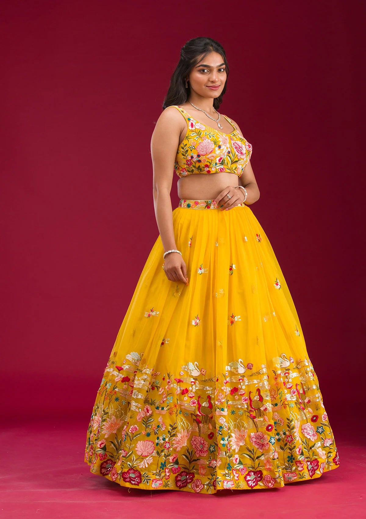 Yellow Threadwork Tissue Readymade Lehenga – Festive & Wedding Wear