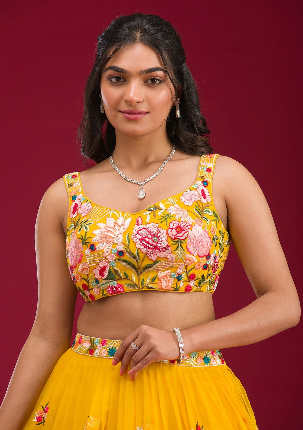 Yellow Threadwork Tissue Readymade Lehenga – Festive & Wedding Wear