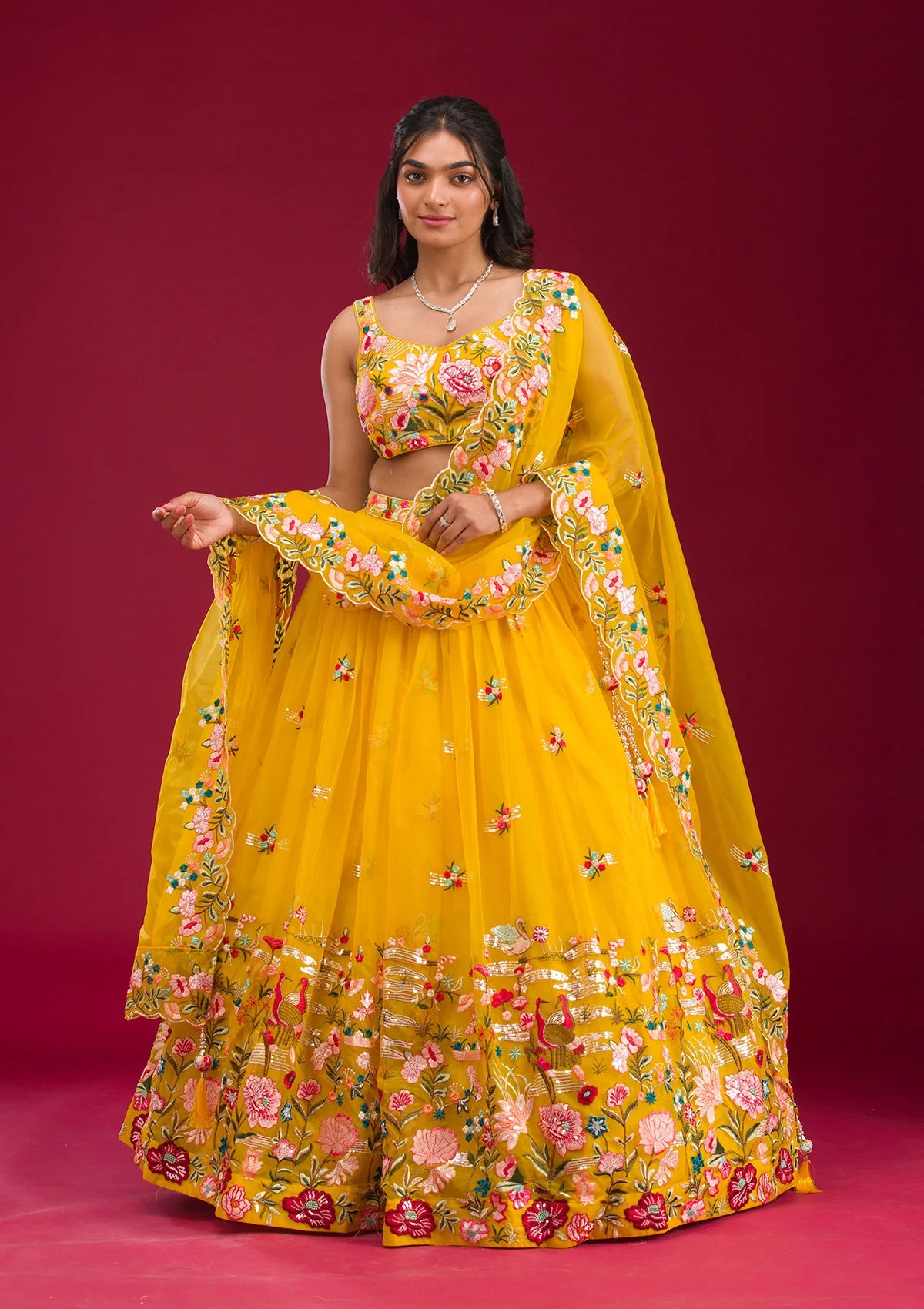 Yellow Threadwork Tissue Readymade Lehenga – Festive & Wedding Wear