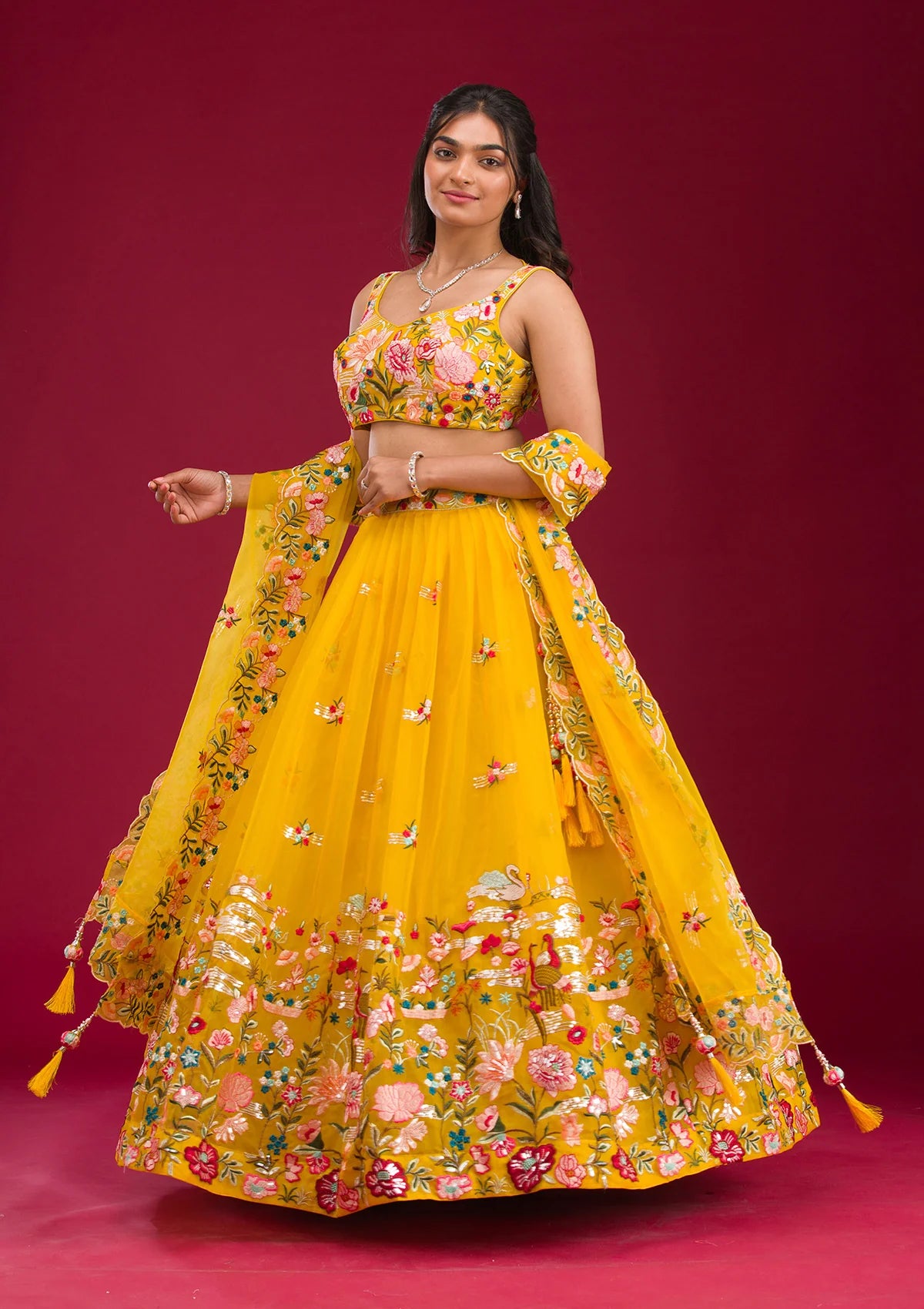 Yellow Threadwork Tissue Readymade Lehenga – Festive & Wedding Wear