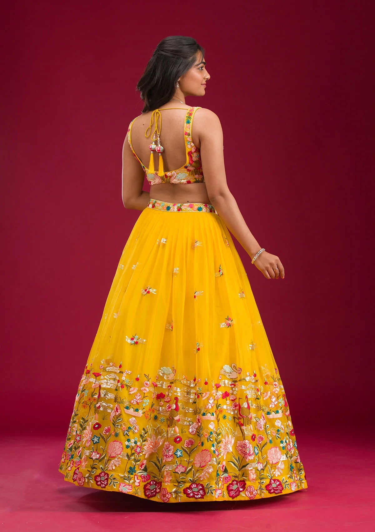 Yellow Threadwork Tissue Readymade Lehenga – Festive & Wedding Wear