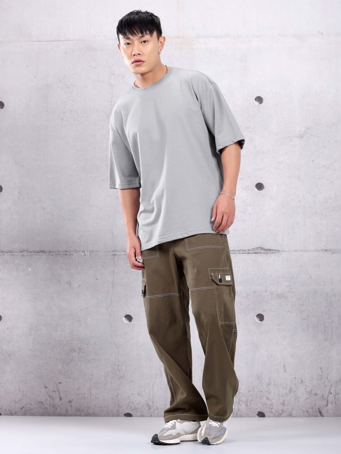 Light Grey Oversized T Shirt for Men Crafted from Soft Cotton Blend for Comfort, Style, and Daily Wear