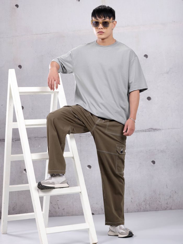 Light Grey Oversized T Shirt for Men Crafted from Soft Cotton Blend for Comfort, Style, and Daily Wear