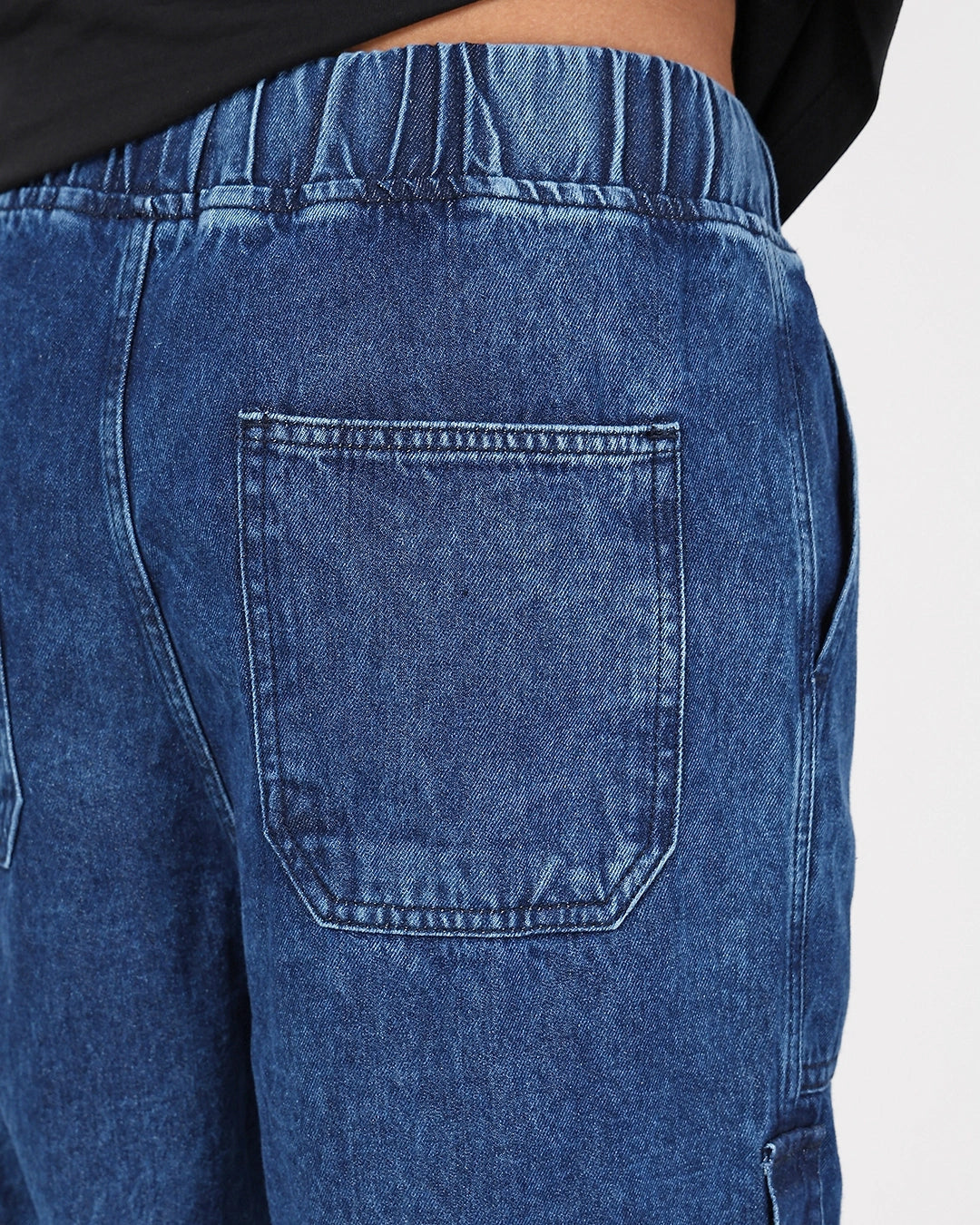 Elegant Blue Washed Straight Fit Cargo Jeans for Men with Relaxed Tailored Finish and Modern Styling