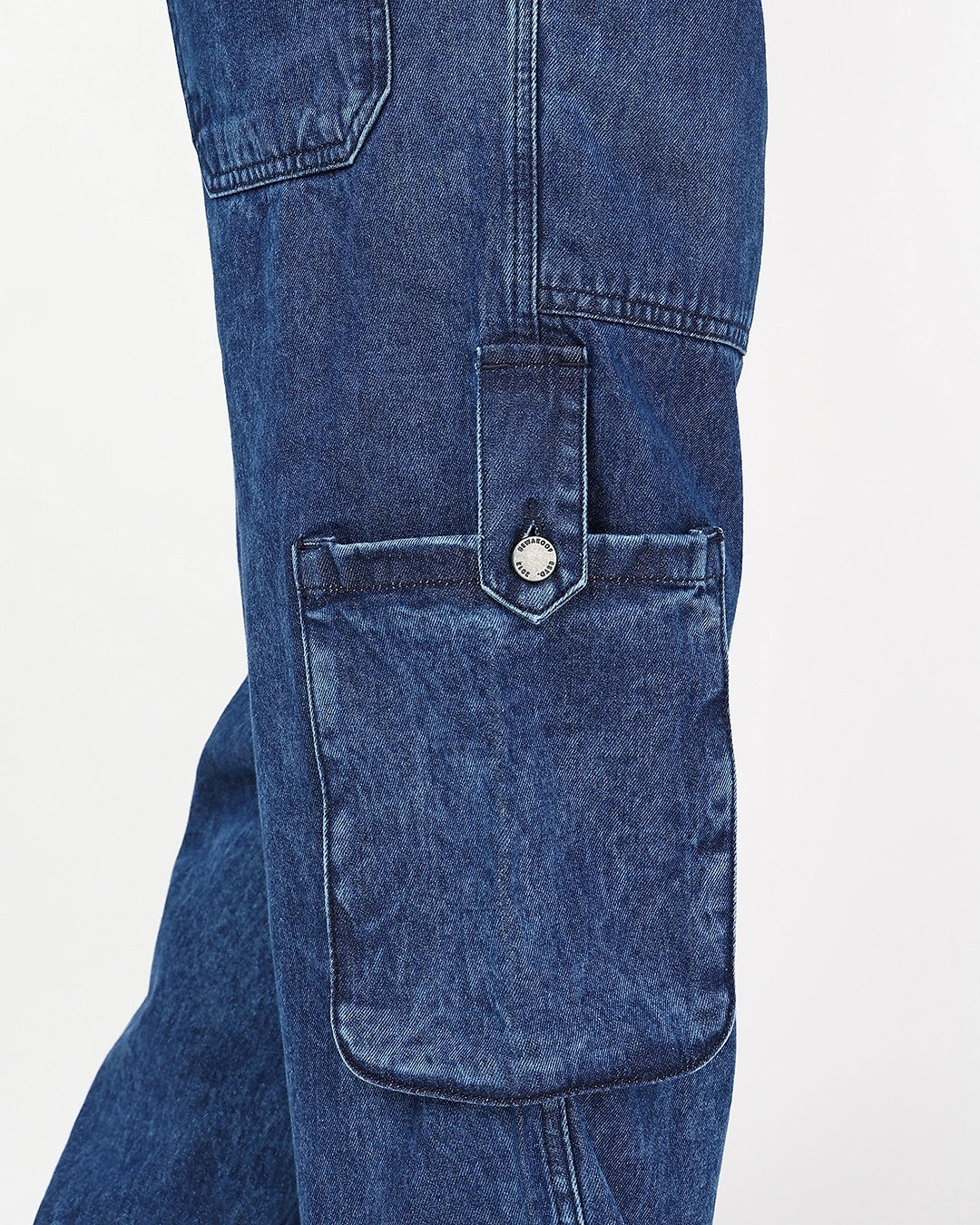 Elegant Blue Washed Straight Fit Cargo Jeans for Men with Relaxed Tailored Finish and Modern Styling