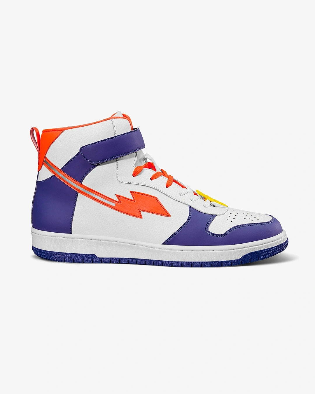 Classic White & Blue Bolt High Top Sneakers for Men with Durable Rubber Outsole and Timeless Look