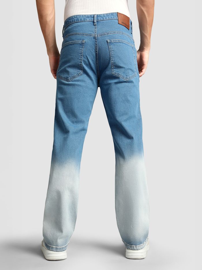 Trendy Mid Blue Ombre Bootcut Jeans for Men Perfect for Casual and Smart Outfits