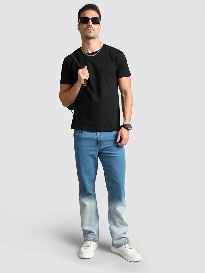 Trendy Mid Blue Ombre Bootcut Jeans for Men Perfect for Casual and Smart Outfits