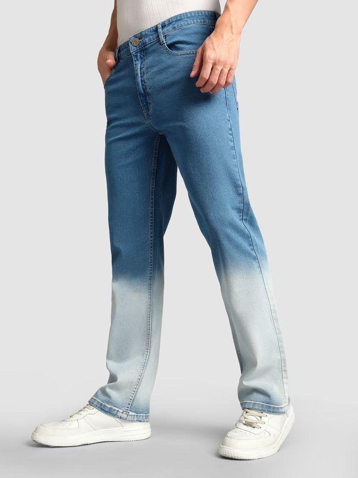 Trendy Mid Blue Ombre Bootcut Jeans for Men Perfect for Casual and Smart Outfits