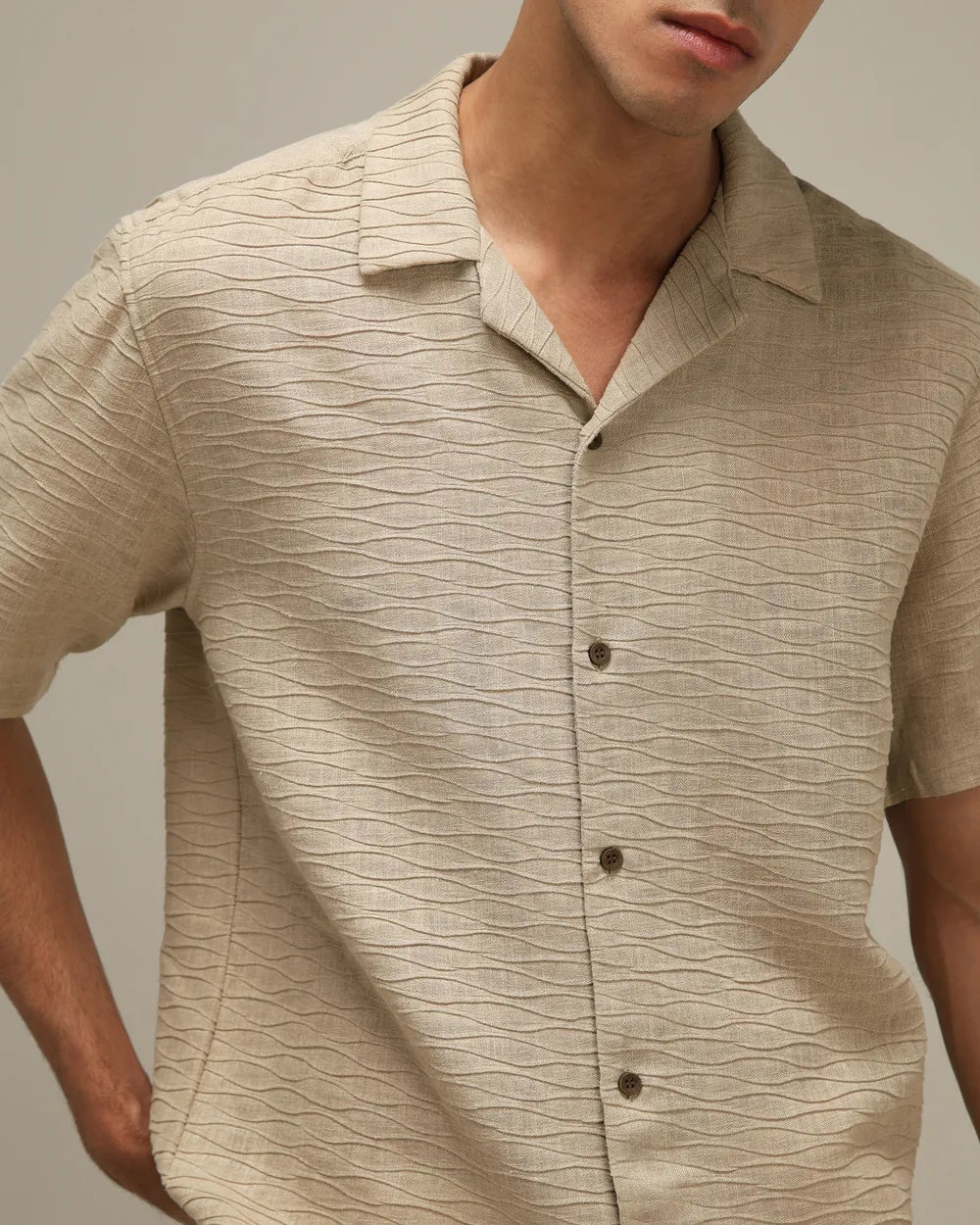 Casual Loose Fit Khaki Dobby Shirt Lightweight Summer Shirt