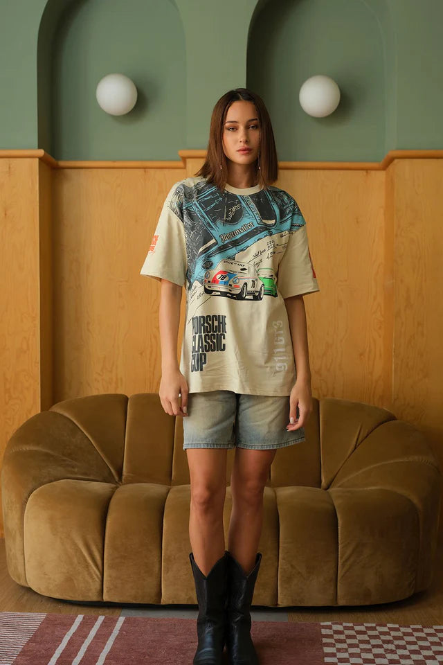 Stylish Oversized T-Shirt for Women with Porsche Logo Print