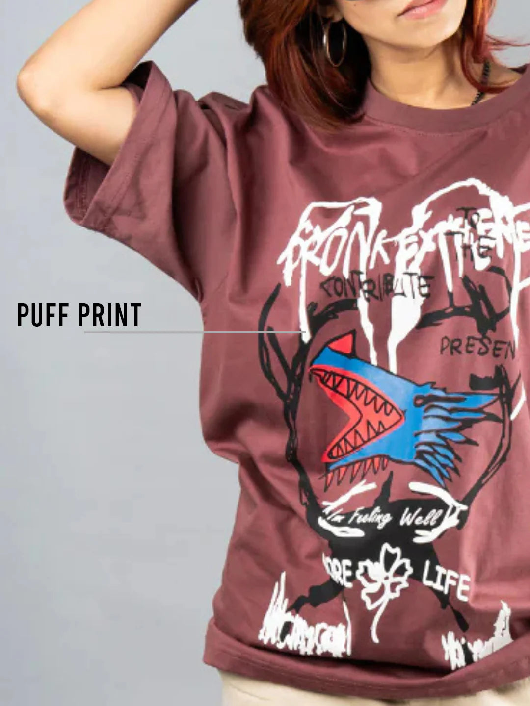 Relaxed Fit Women’s Oversized T-Shirt with Bold Puff Graphic Design