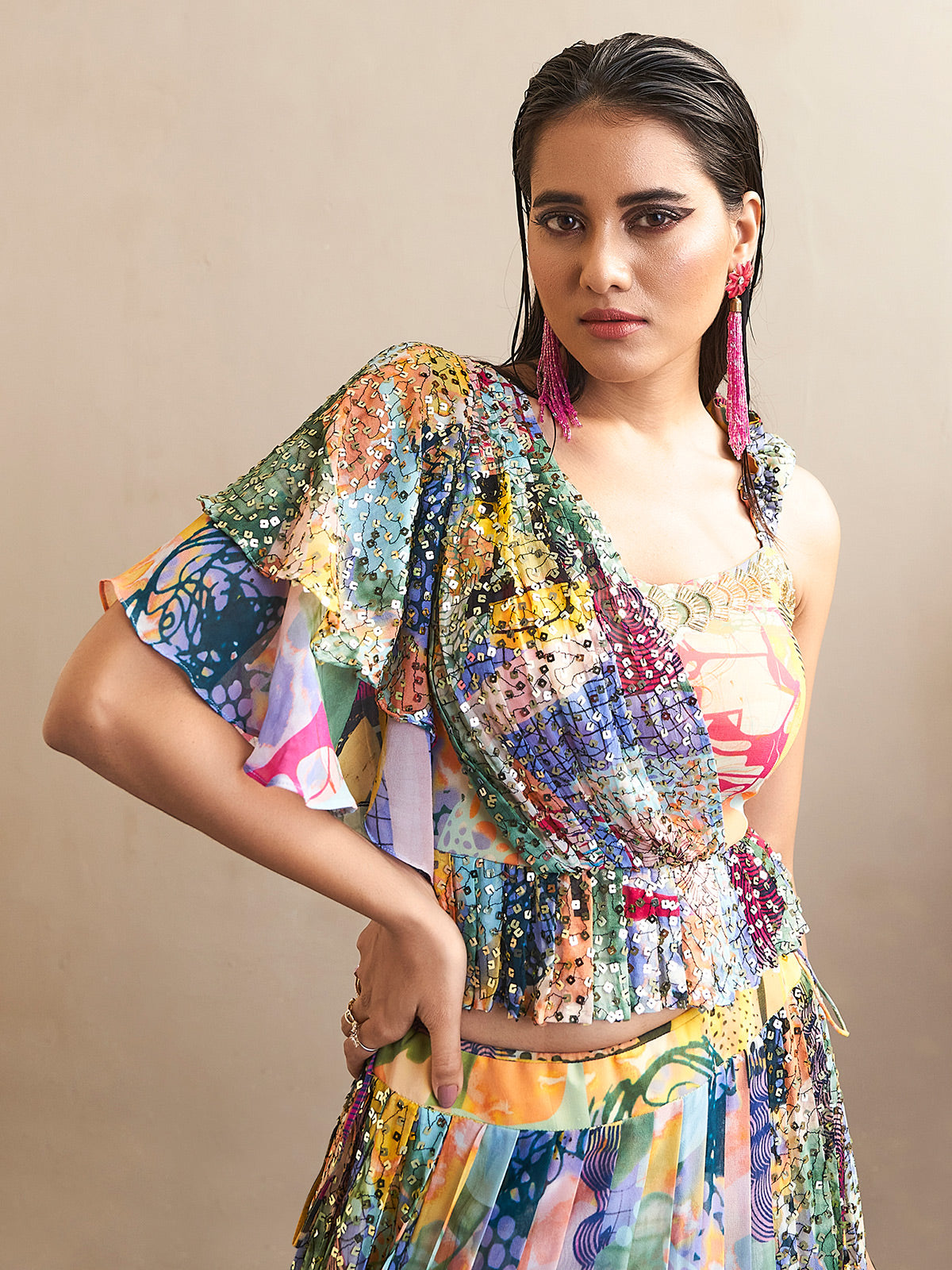 Bright Canary Yellow Handcrafted Lehenga Choli with Sequins and Thread Work
