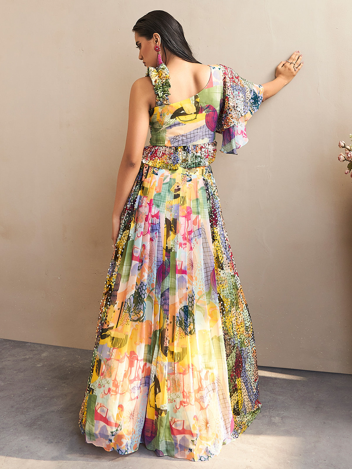 Bright Canary Yellow Handcrafted Lehenga Choli with Sequins and Thread Work