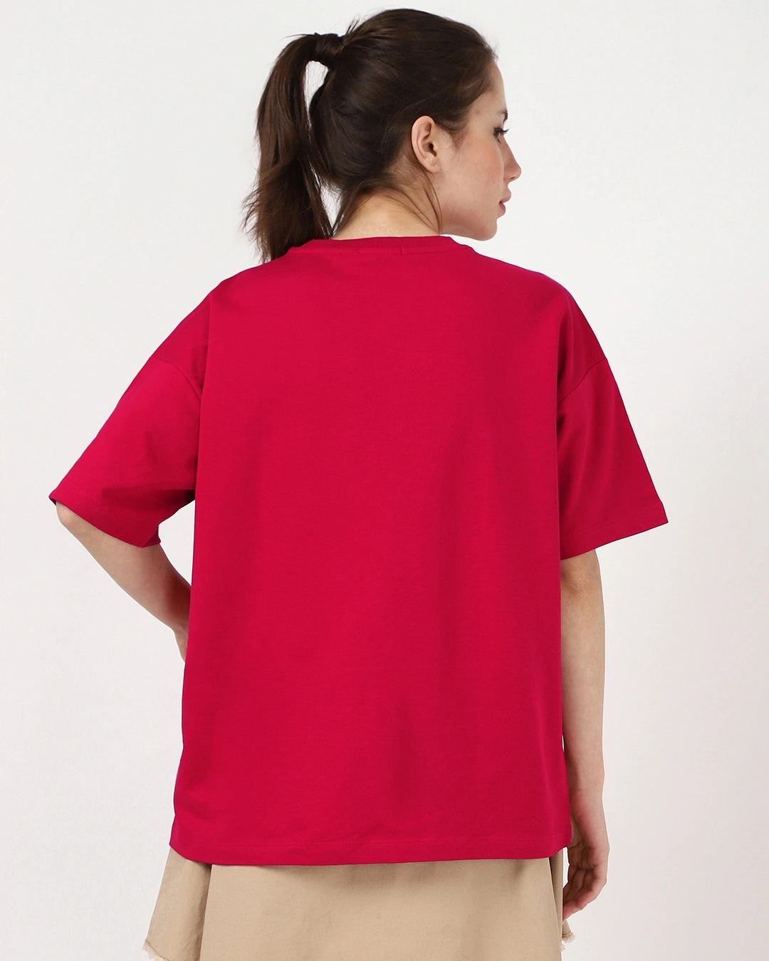 Soft and Comfortable Womens Salsa Red Oversized T Shirt Highlighted with Tropical Culture Print