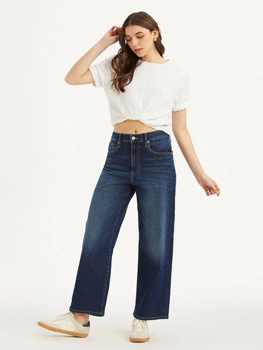 Relaxed Women’s Blue Mile High Wide Leg Fit High Rise Jeans with Soft Fabric Finish