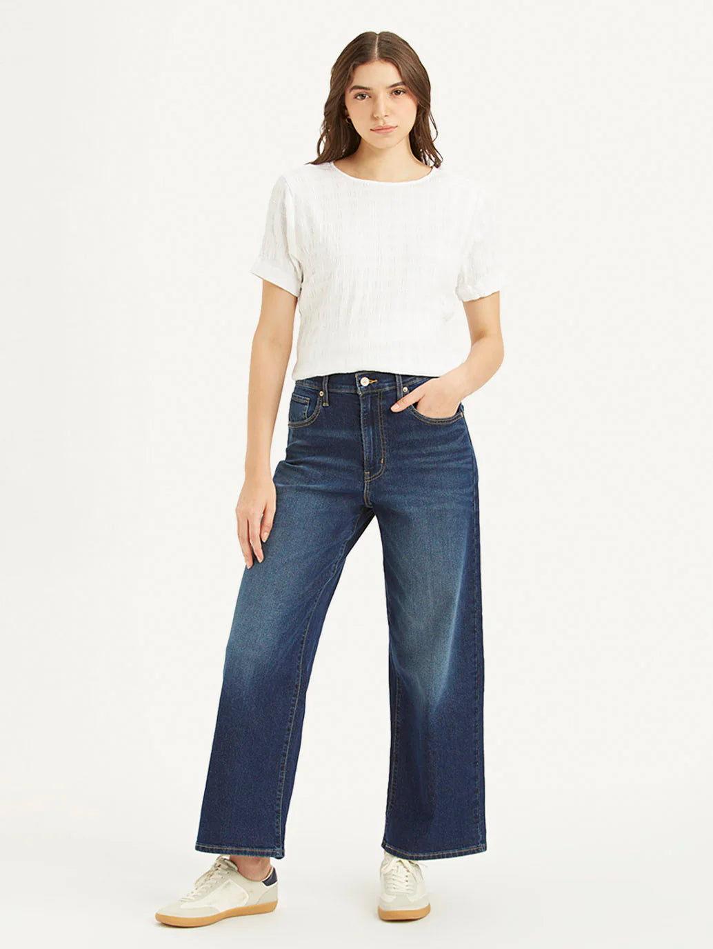Relaxed Women’s Blue Mile High Wide Leg Fit High Rise Jeans with Soft Fabric Finish