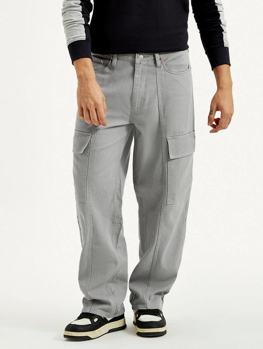 Casual Men’s Grey Mid Rise Loose Fit Jeans with Relaxed Comfort