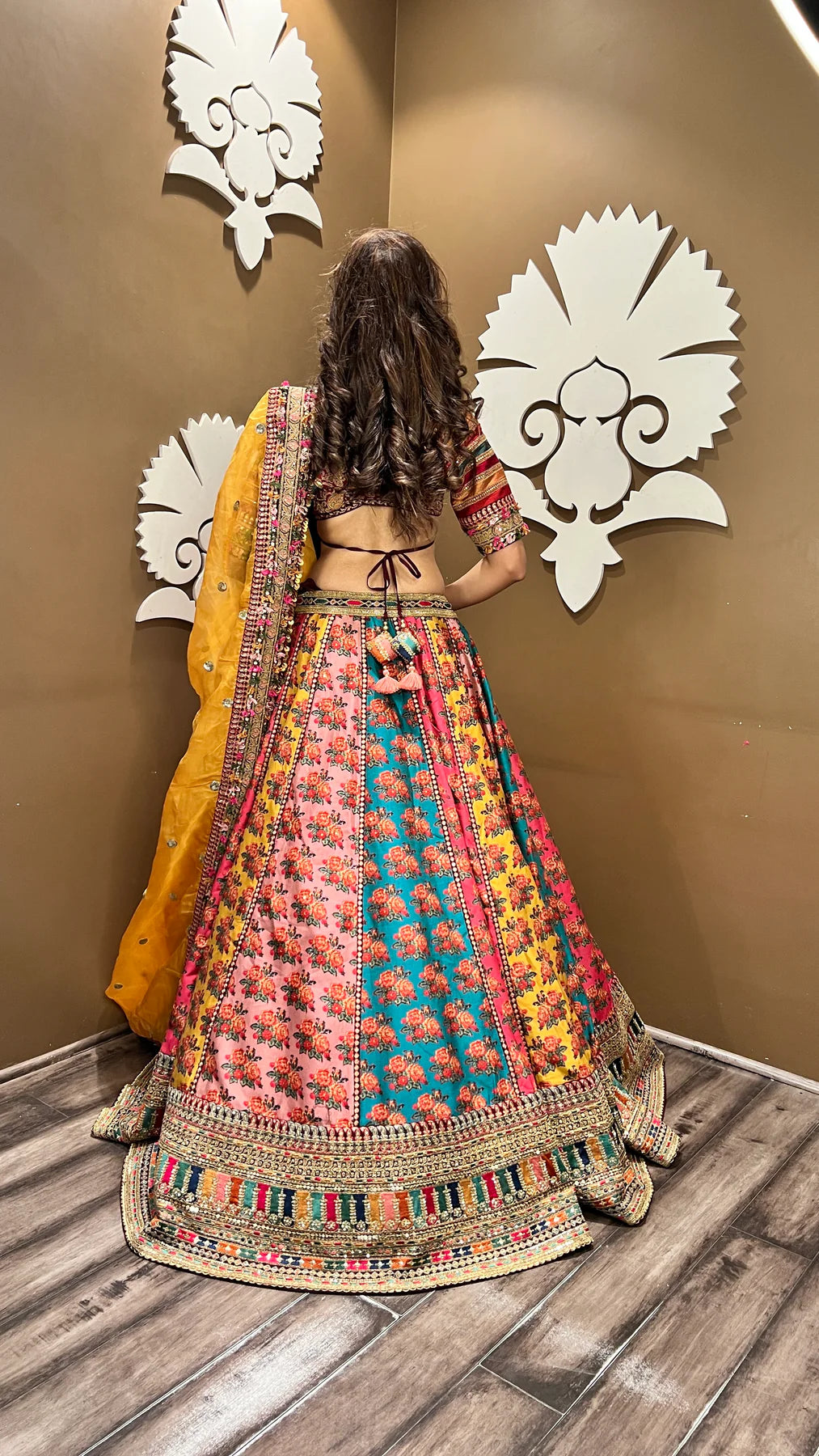 Stylish Designer Lehenga Set with Handcrafted Multi Color Floral Motif Work