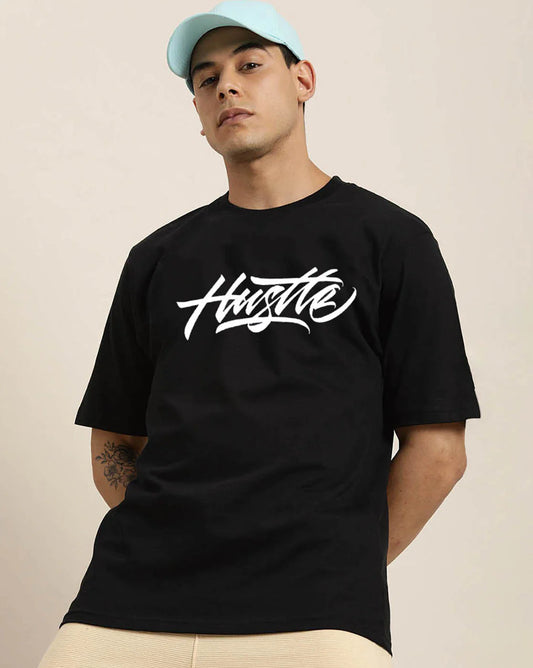 Fashionable Men’s Black Oversized Back Graphic Printed T-Shirt Soft Cotton Fabric