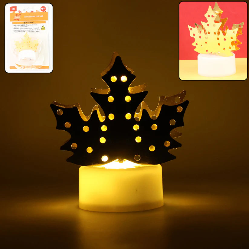 Decorative LED Gold Metal Leaf Diya Lamp for Diwali and Festive Home Decor