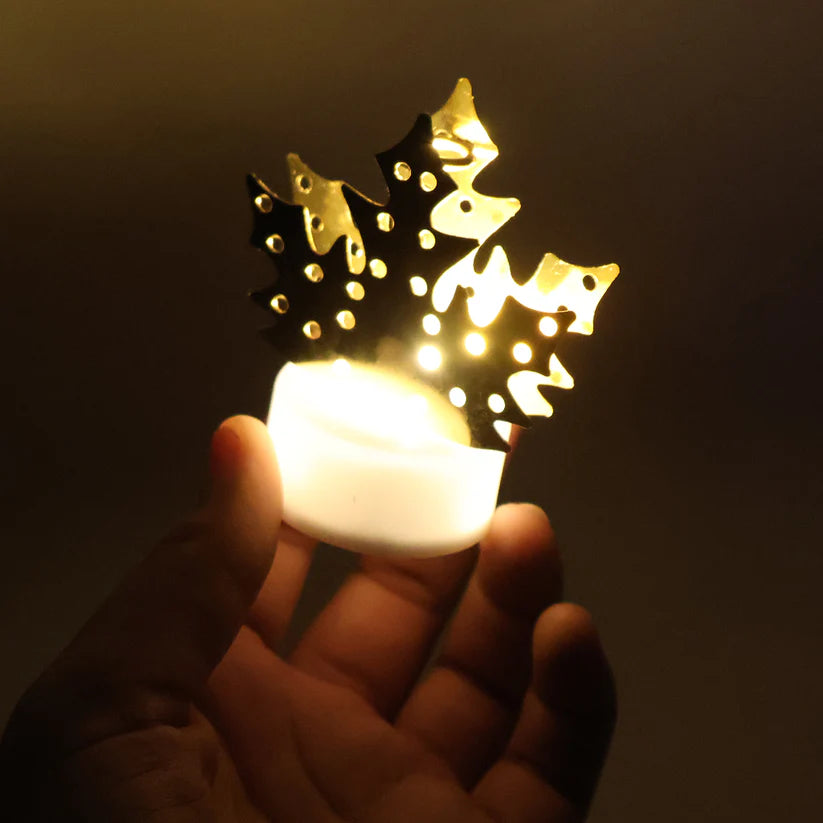 Decorative LED Gold Metal Leaf Diya Lamp for Diwali and Festive Home Decor