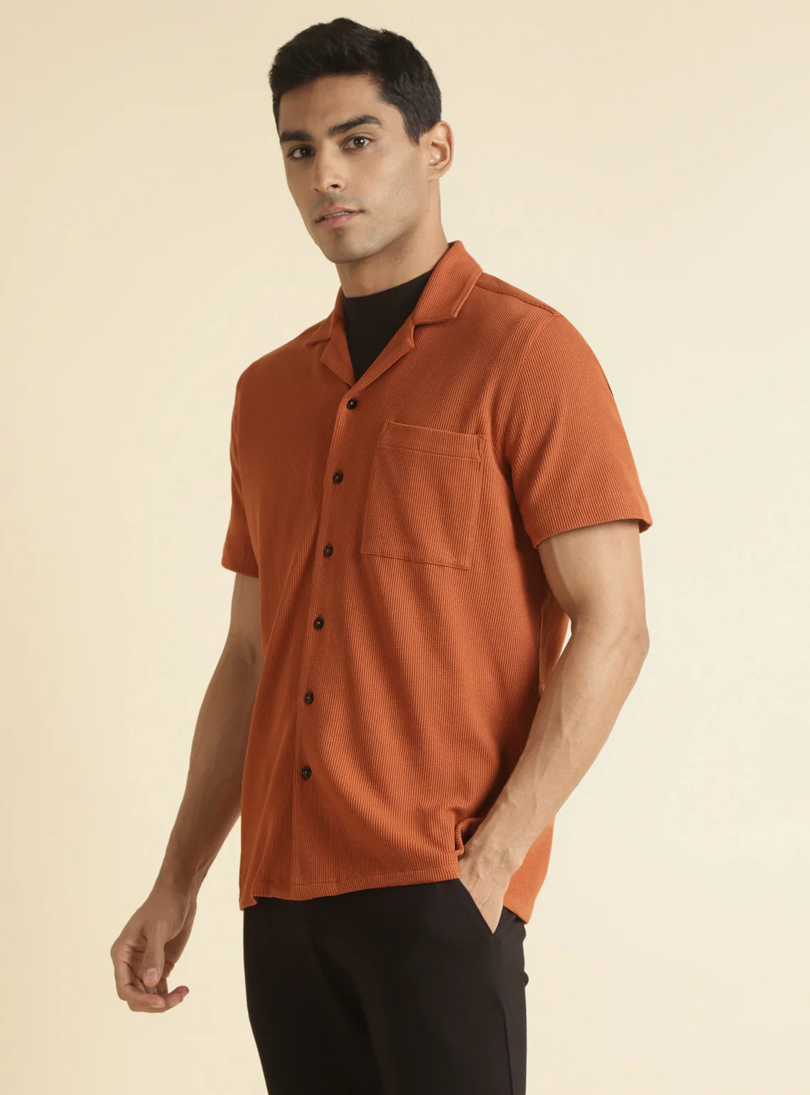 Premium Orange Men’s Half Sleeve Cotton Shirt with Modern Tailored Finish