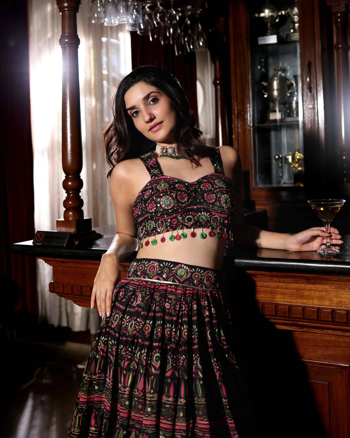 Mighty Black Chanderi Lehenga Set with Mirror Work & Printed Dupatta