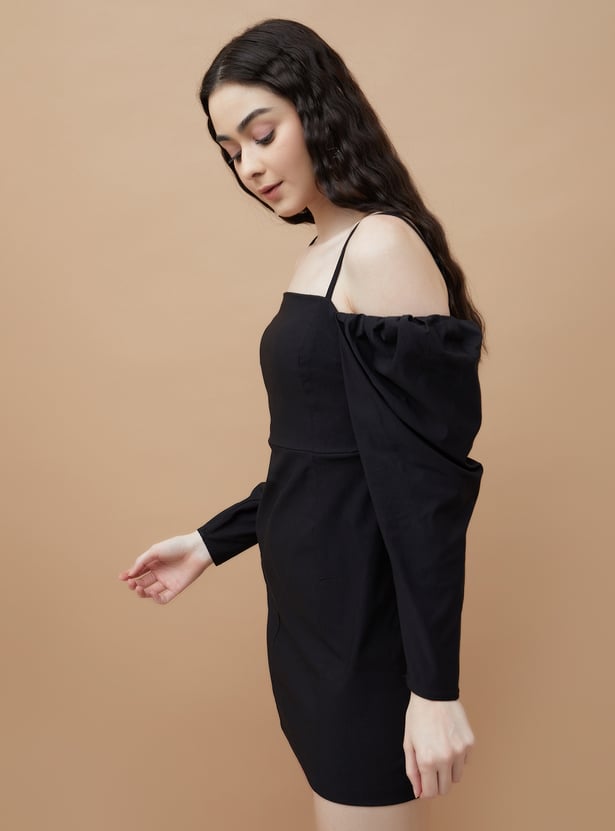 Solid Cold Shoulder Mini Dress Comfortable Women’s Casual Day or Evening Dress