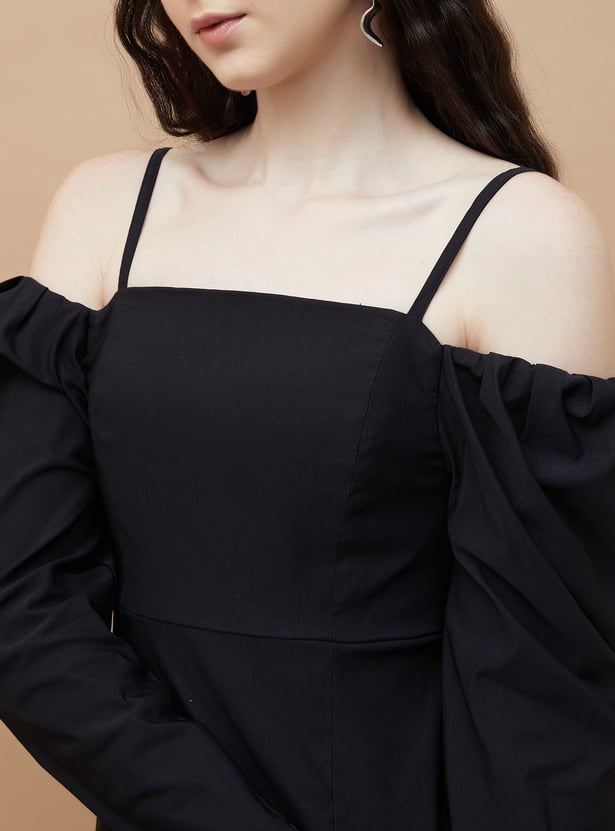 Solid Cold Shoulder Mini Dress Comfortable Women’s Casual Day or Evening Dress
