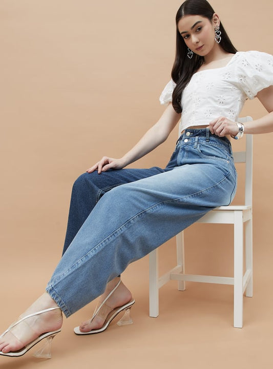 Premium Dual Toned Flared Denim Jeans for Women with Soft Stretch Fabric for Everyday Wear