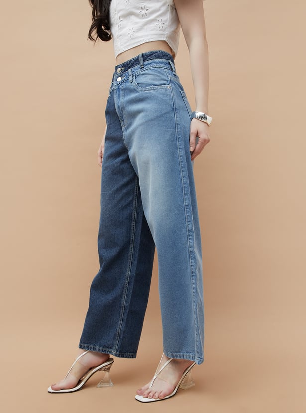 Premium Dual Toned Flared Denim Jeans for Women with Soft Stretch Fabric for Everyday Wear