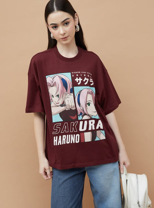 Modern Women’s T-Shirt with Vibrant Sakura Flower Illustration for Trendy Everyday Fashion